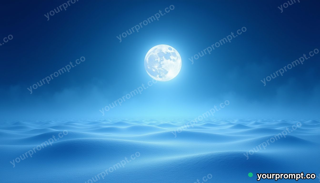 A moonlit snowfield with long blue shadows
