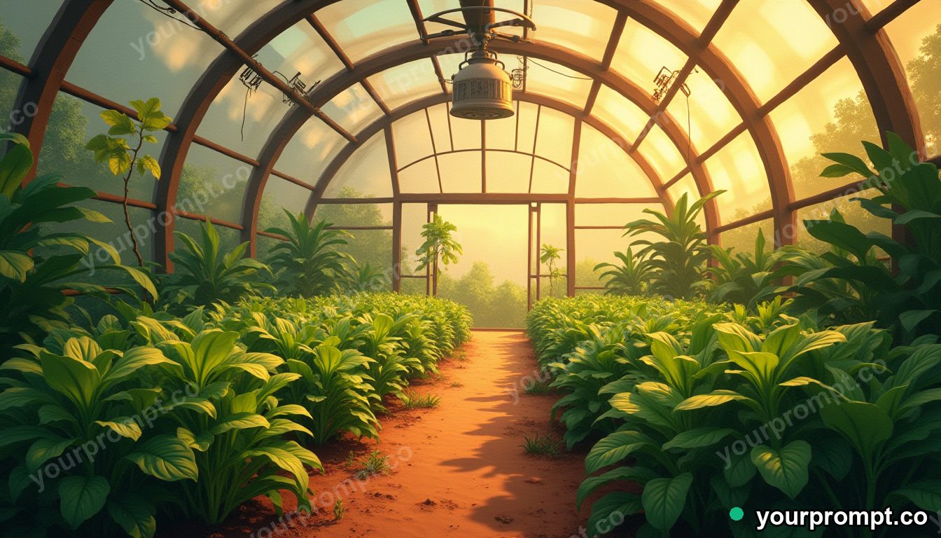 A domed Mars greenhouse full of green crops