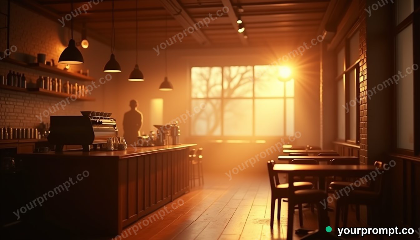 A steamy artisan coffee shop interior in the morning