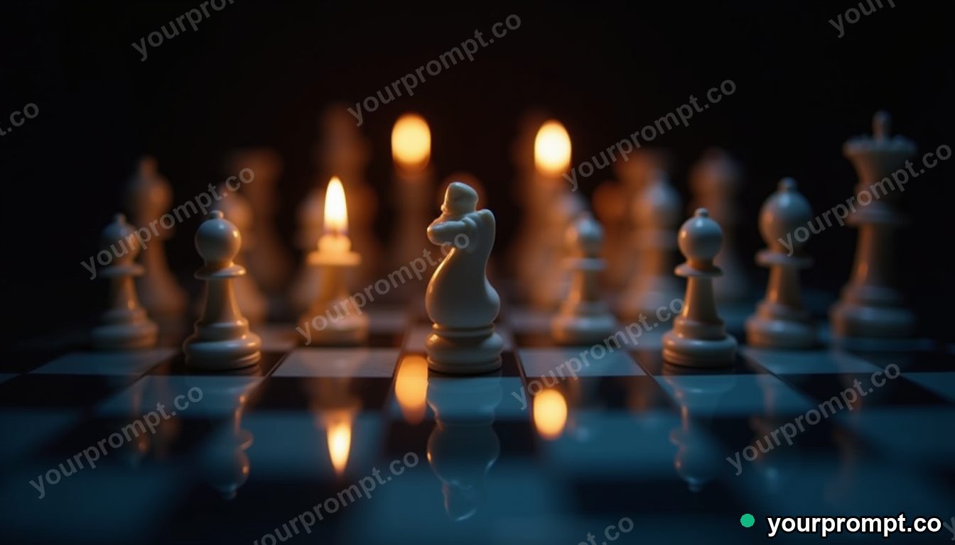 A candlelit chessboard mid-game