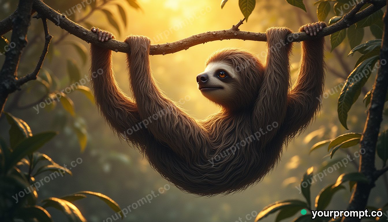 A sloth hanging lazily from a rainforest vine