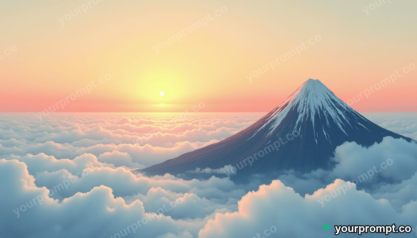 A sea of clouds below a mountain summit at sunrise