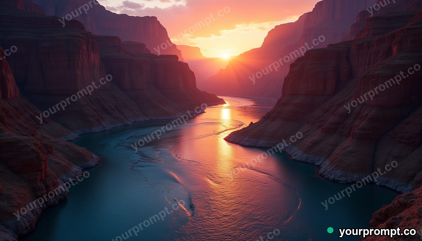 A canyon river bend glowing at golden hour
