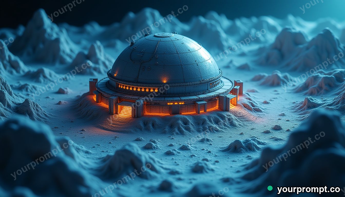 A domed colony on the surface of the moon