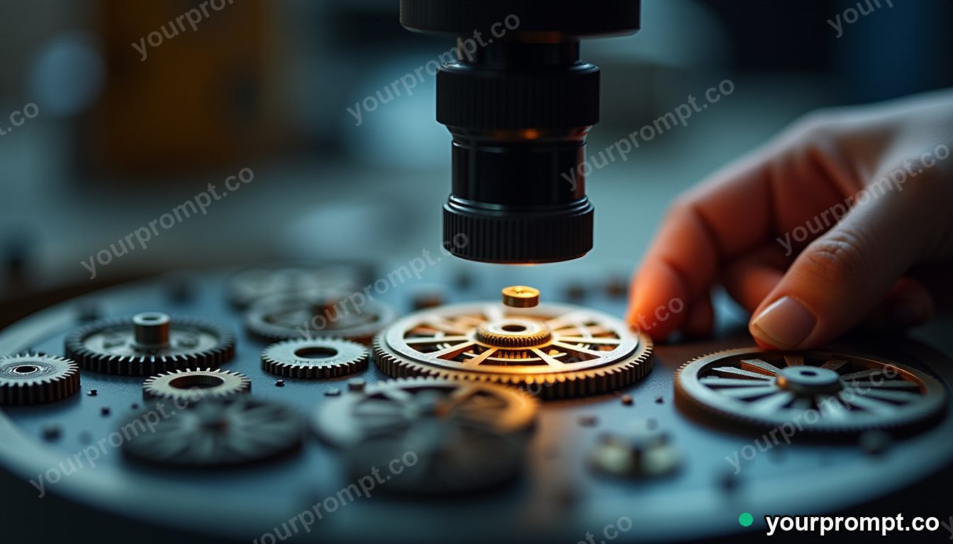 A watchmaker assembling tiny gears under a loupe