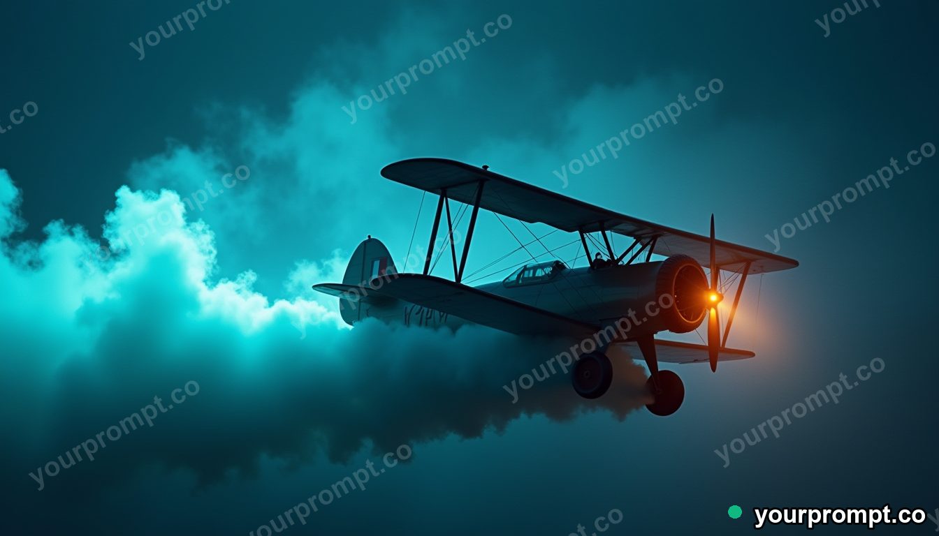 A vintage propeller biplane trailing smoke at an air show