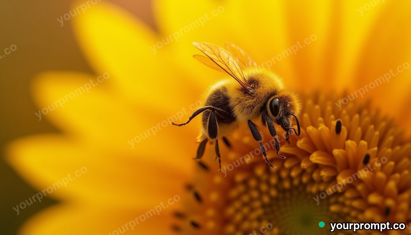 A bumblebee dusted with pollen on a sunflower