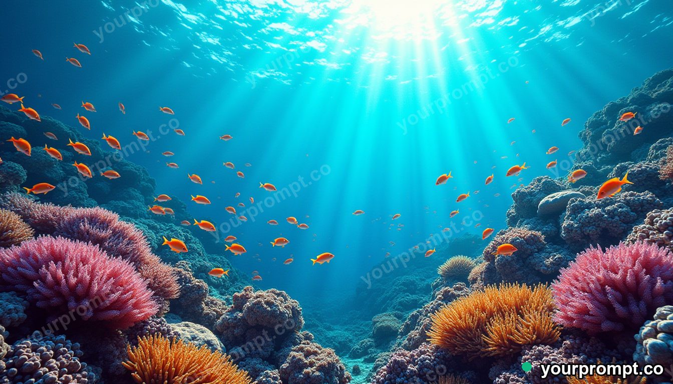 A vibrant coral reef teeming with tropical fish
