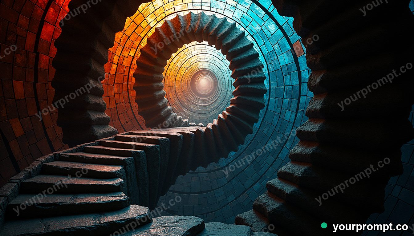 A staircase looping impossibly into itself in zero gravity