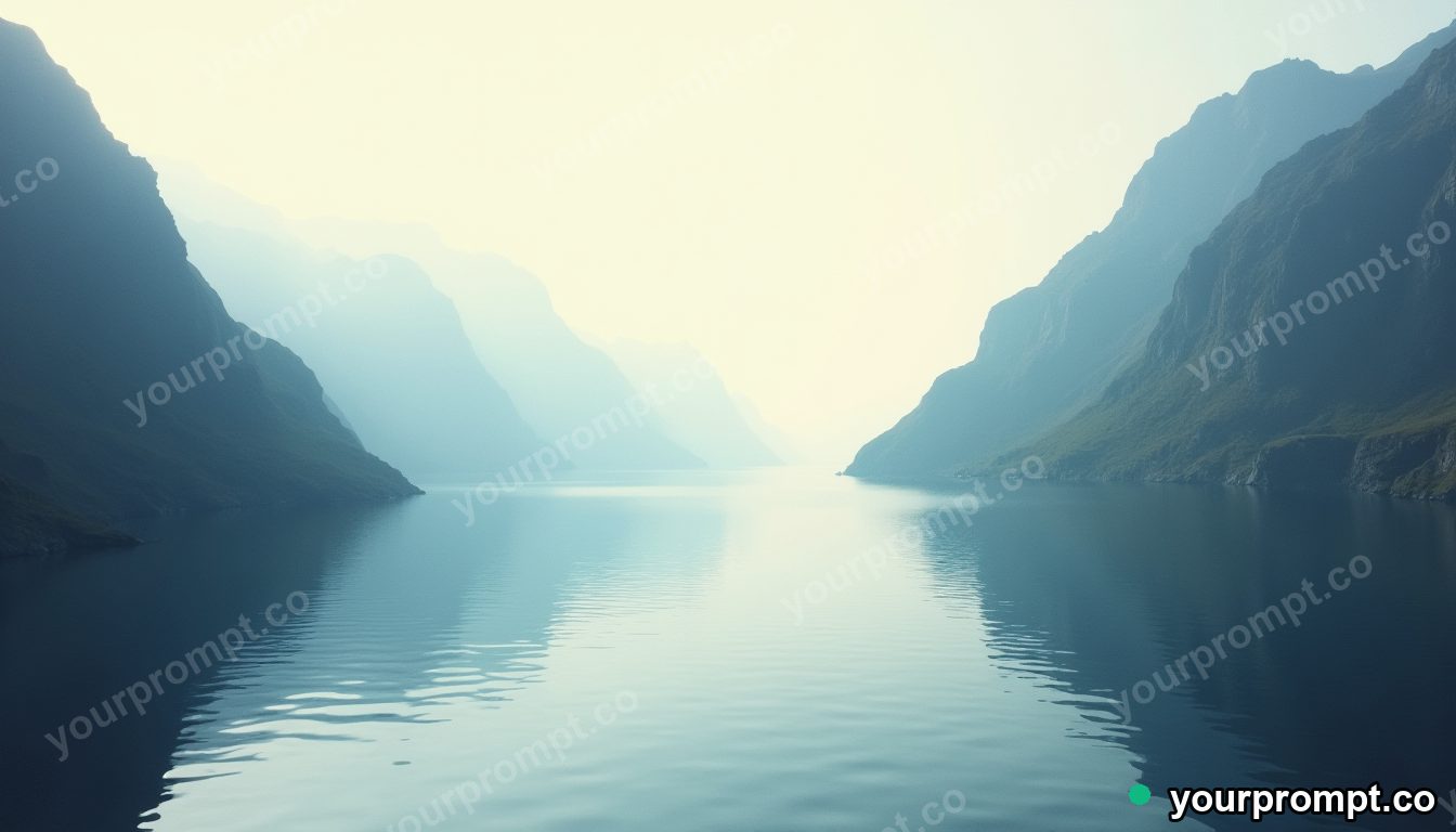 A fjord with mirror-still water and steep cliffs