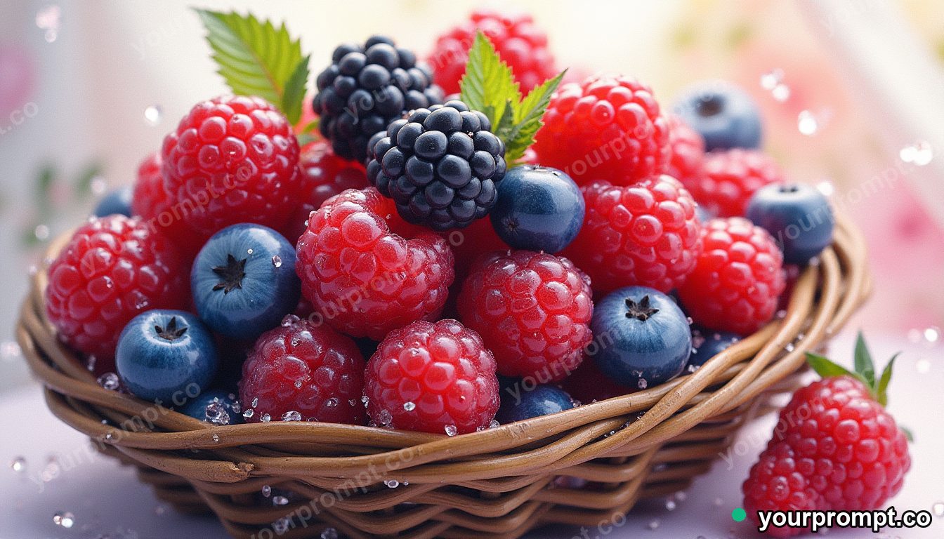 A basket of glossy mixed berries