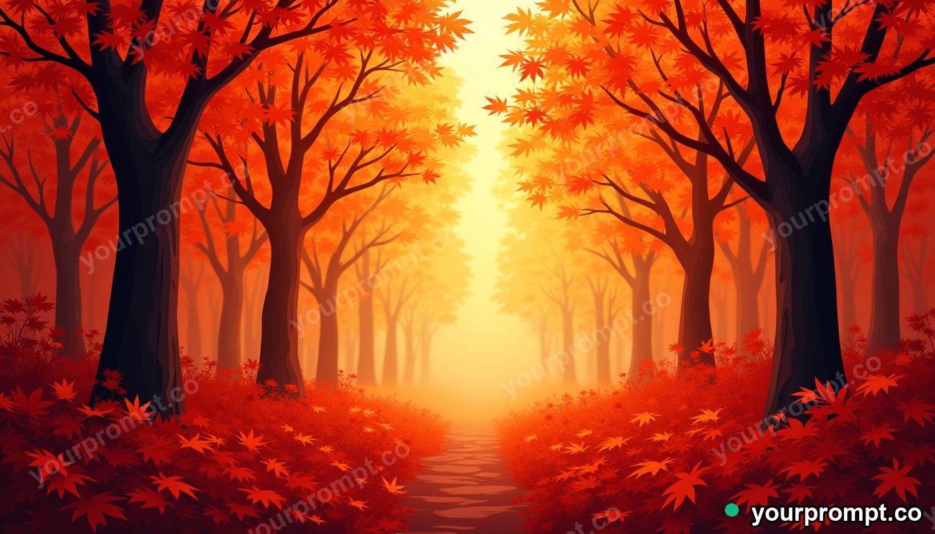 An autumn maple forest in full red and orange