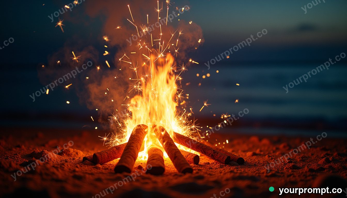 A beach bonfire with sparklers on a summer night