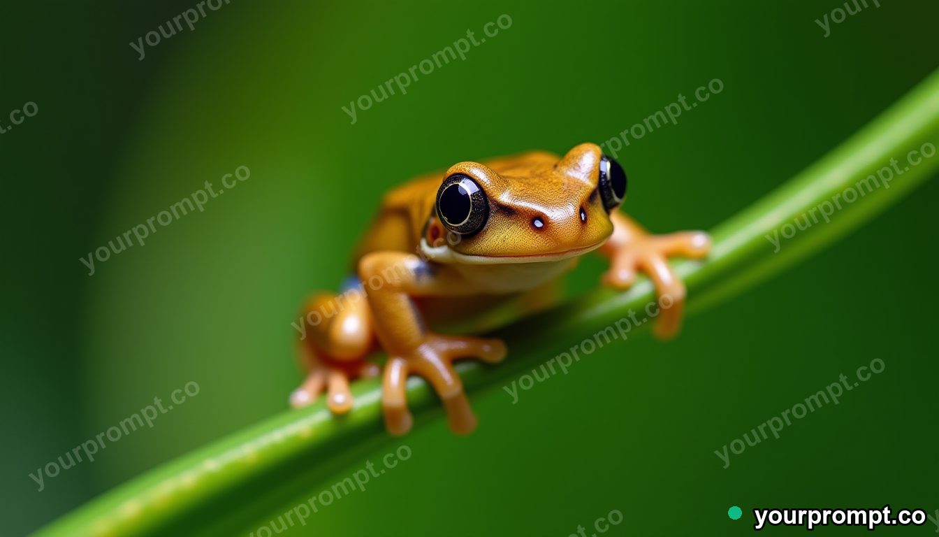 A tiny tree frog perched on a bright leaf, macro