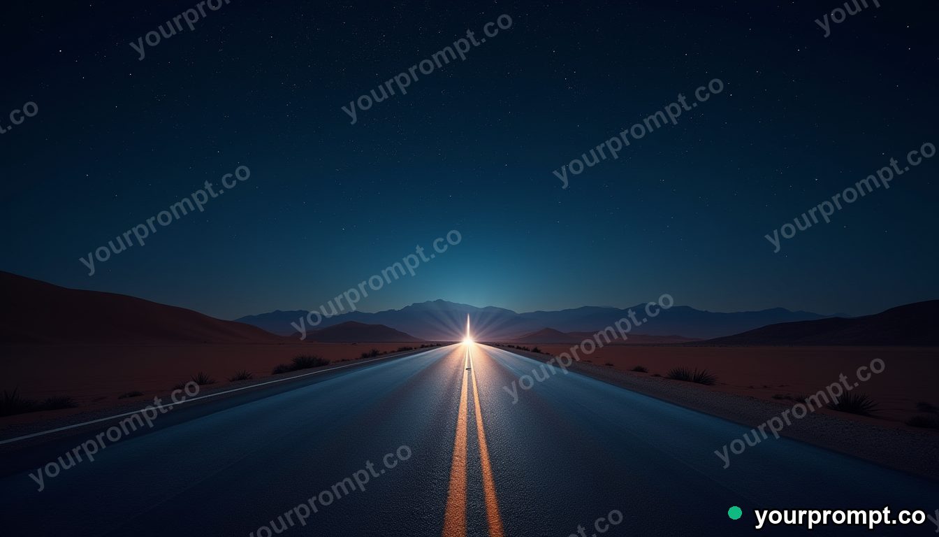A desert highway under a vast star-filled sky