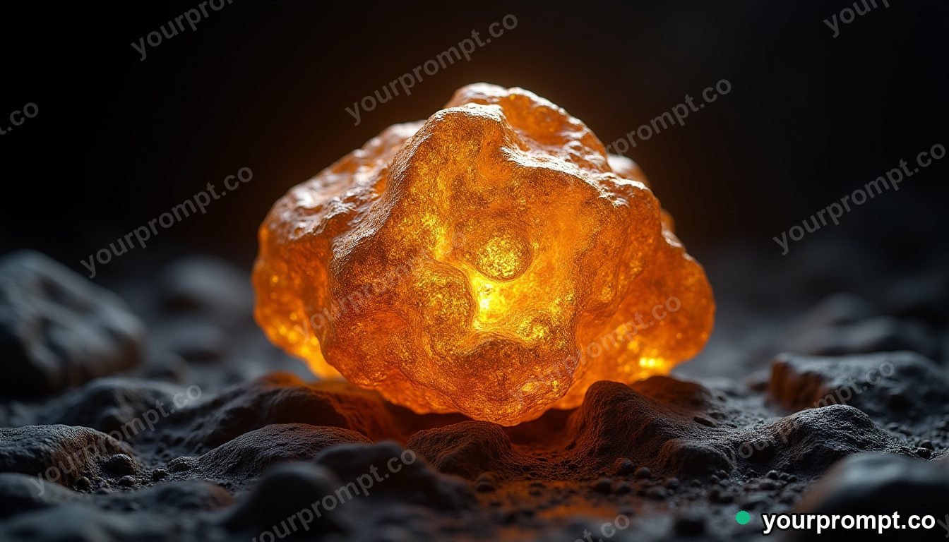 A glowing molten-gold nugget on black stone