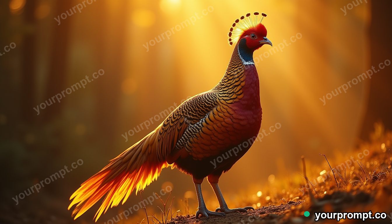 A majestic golden pheasant in soft light