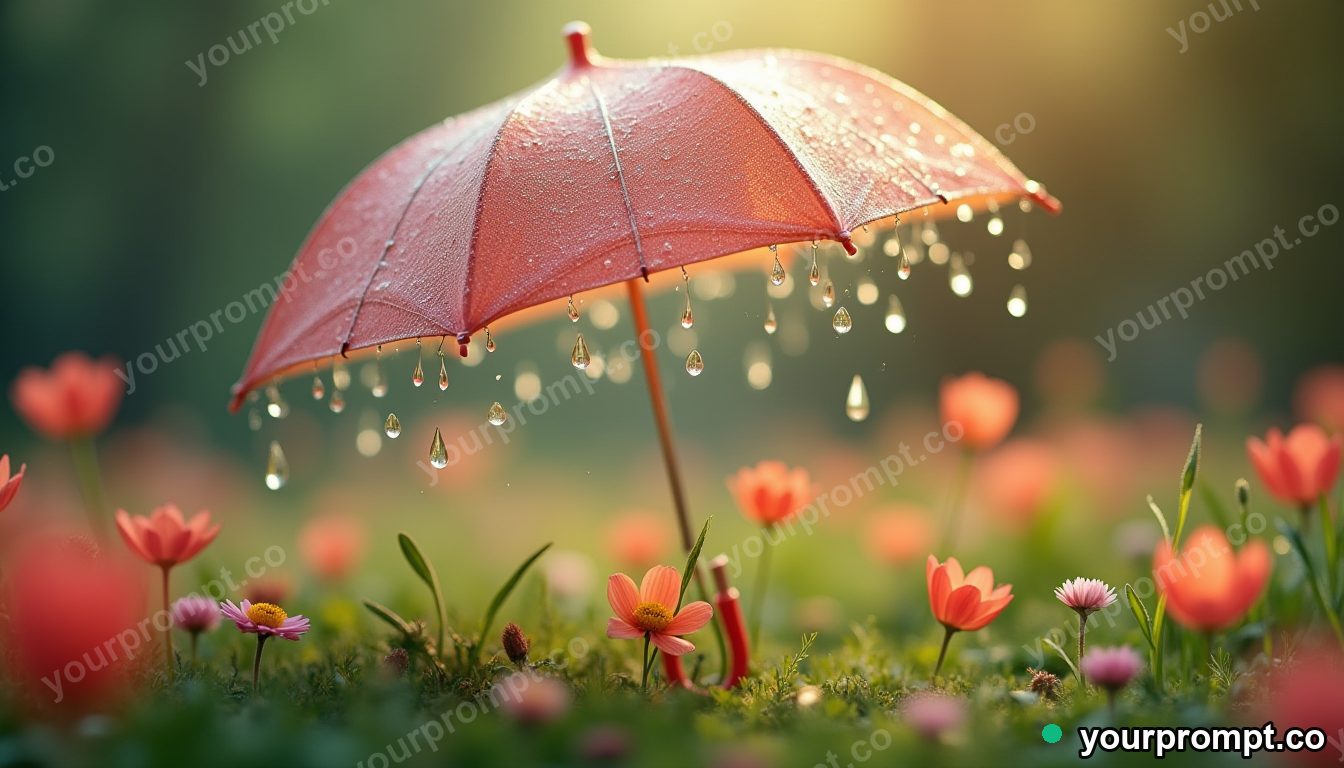 An umbrella raining flowers instead of water