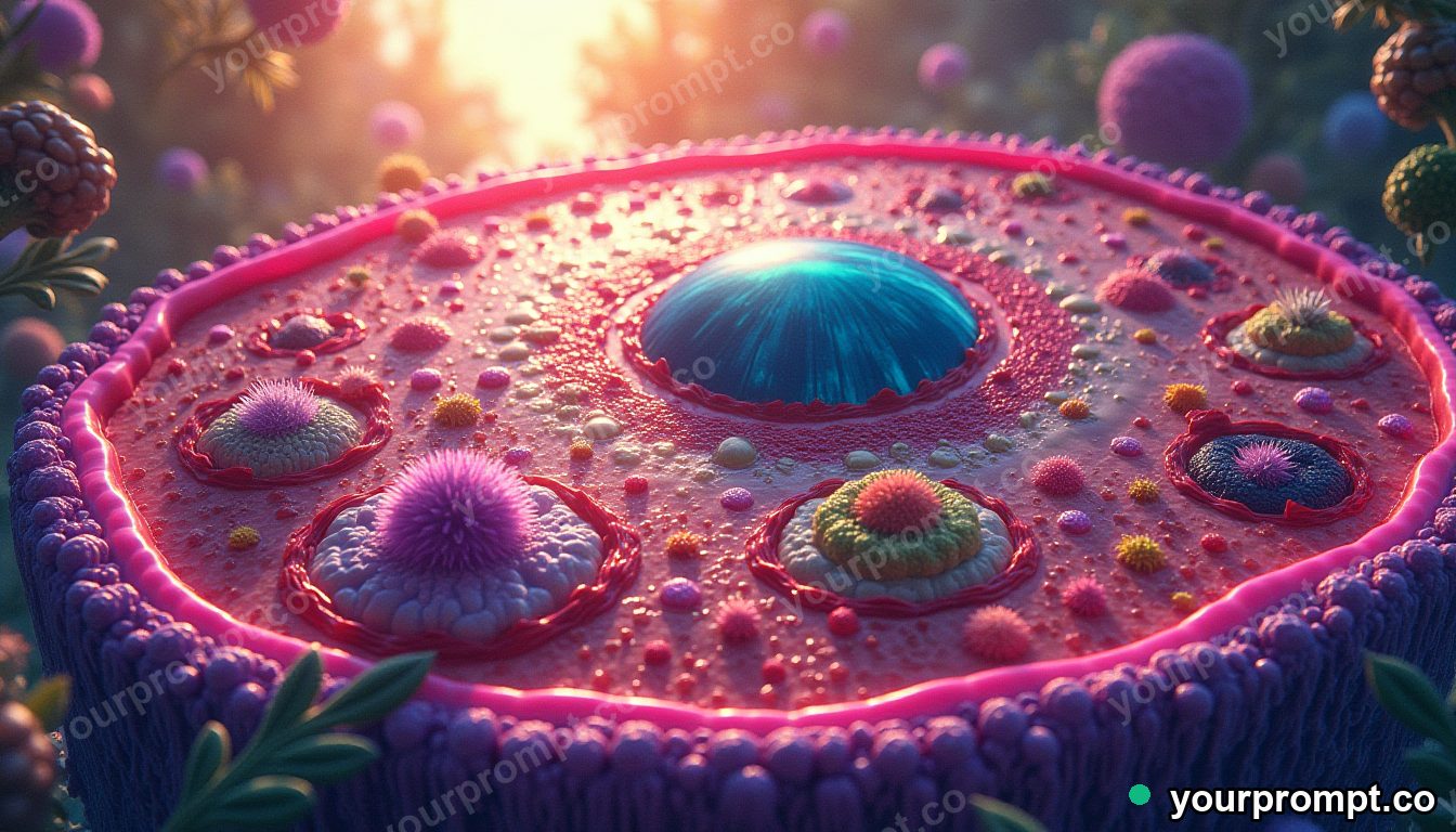 A colorful cross-section of a plant cell, illustrative