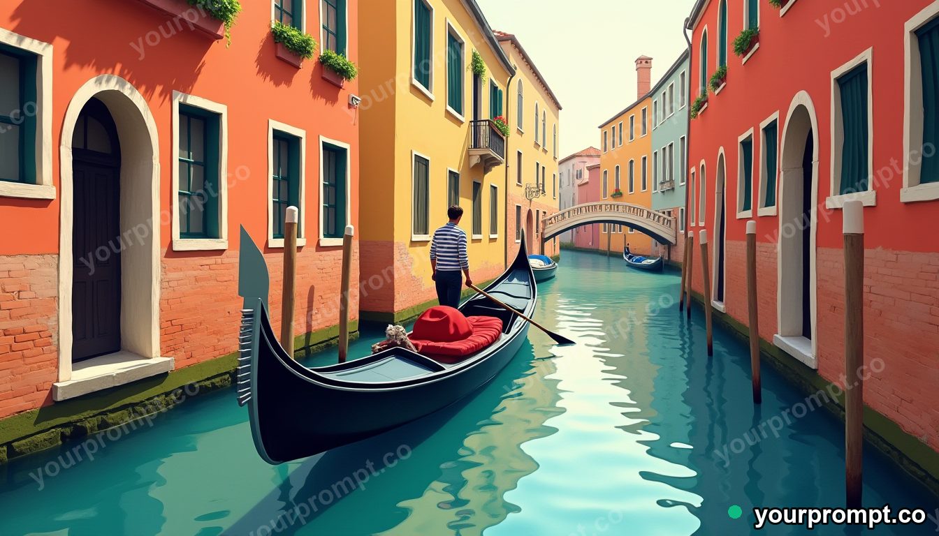 A colorful gondola gliding through a Venice canal