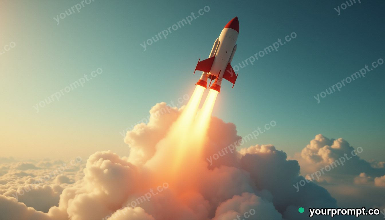A rocket plane climbing steeply into the stratosphere