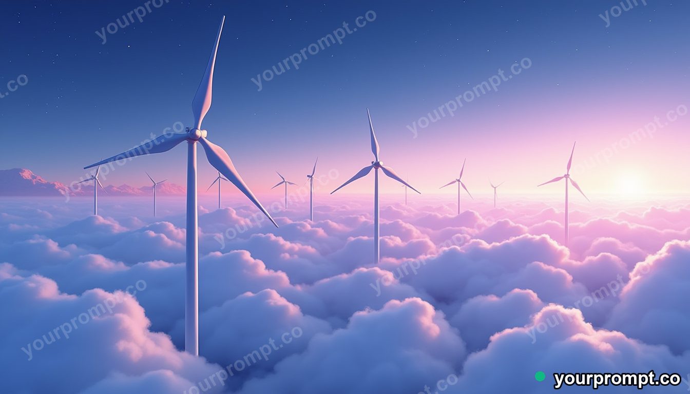 A floating wind-turbine farm above the clouds