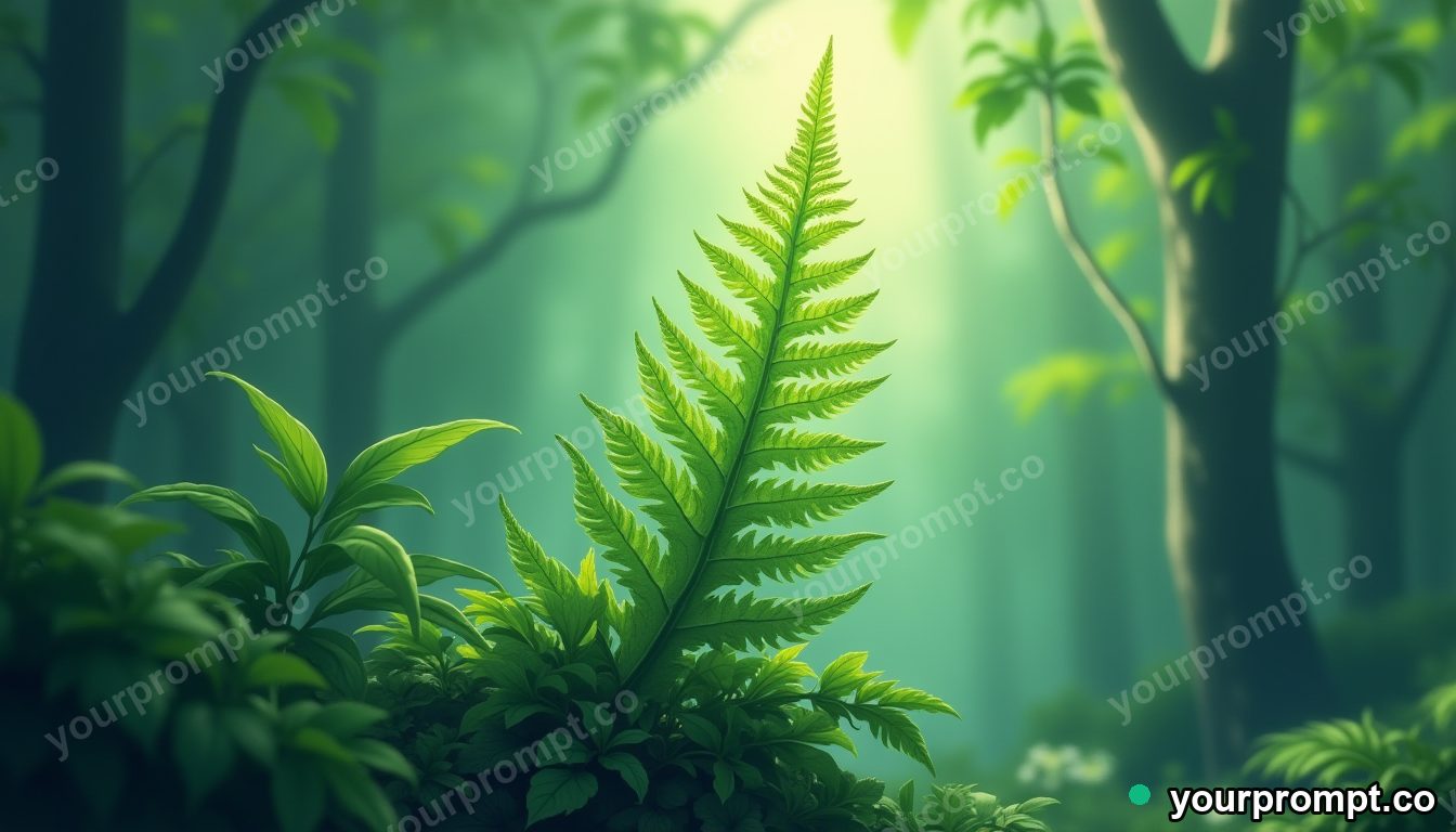 A fern unfurling in dappled forest light