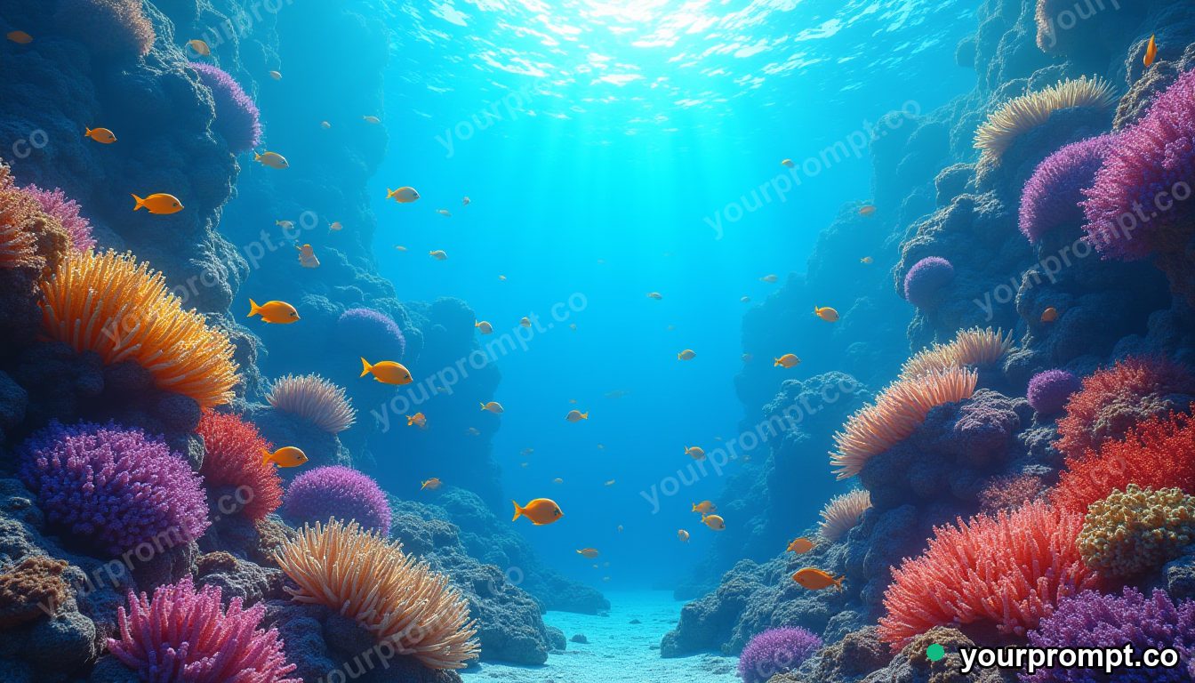 A vibrant coral reef teeming with tropical fish
