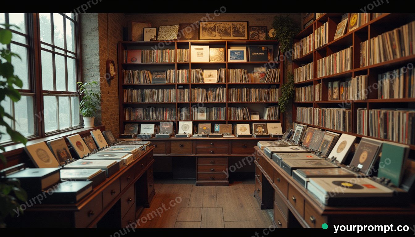 A vintage record shop crammed with vinyl