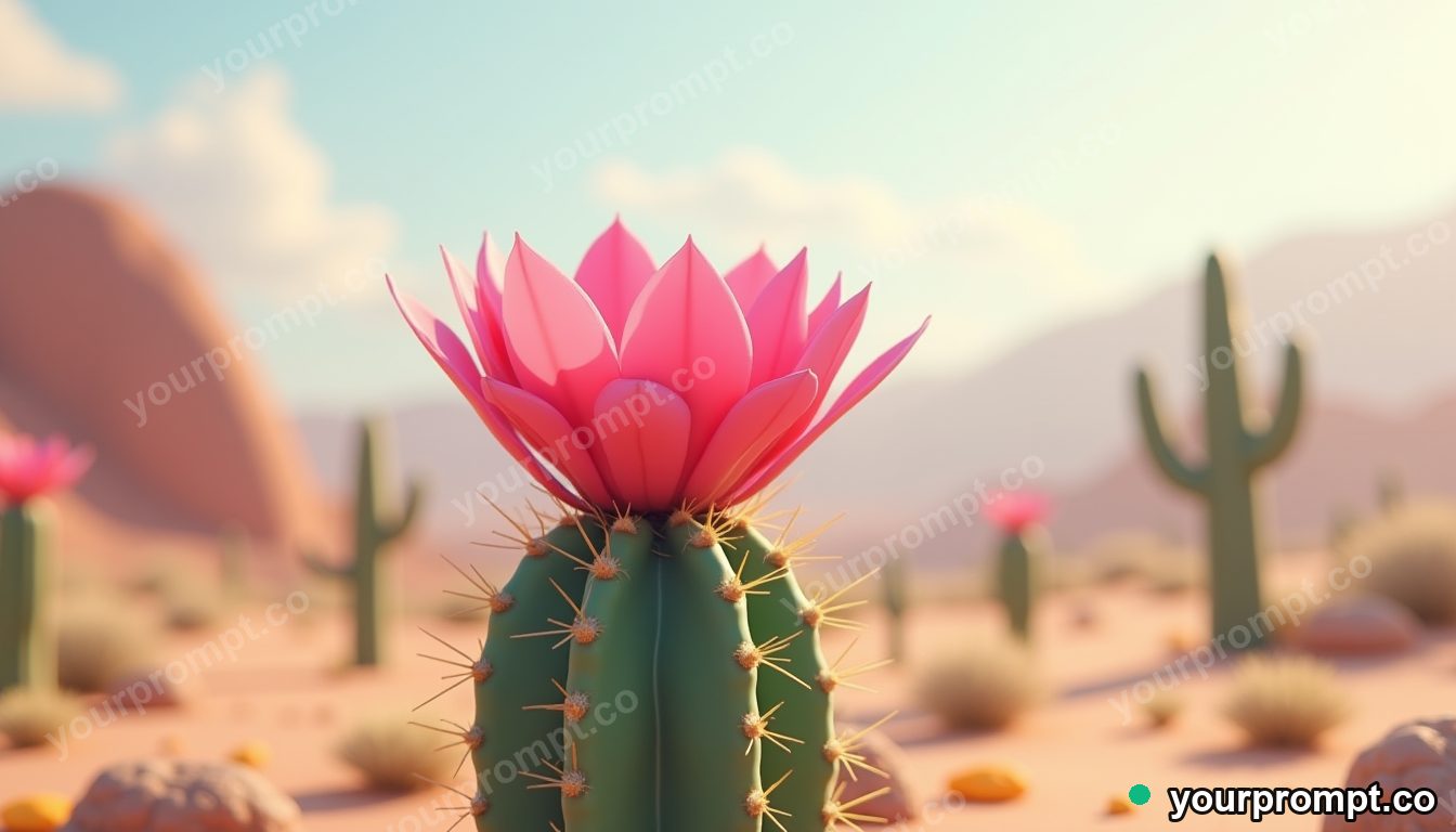 A cactus flowering bright pink in the desert