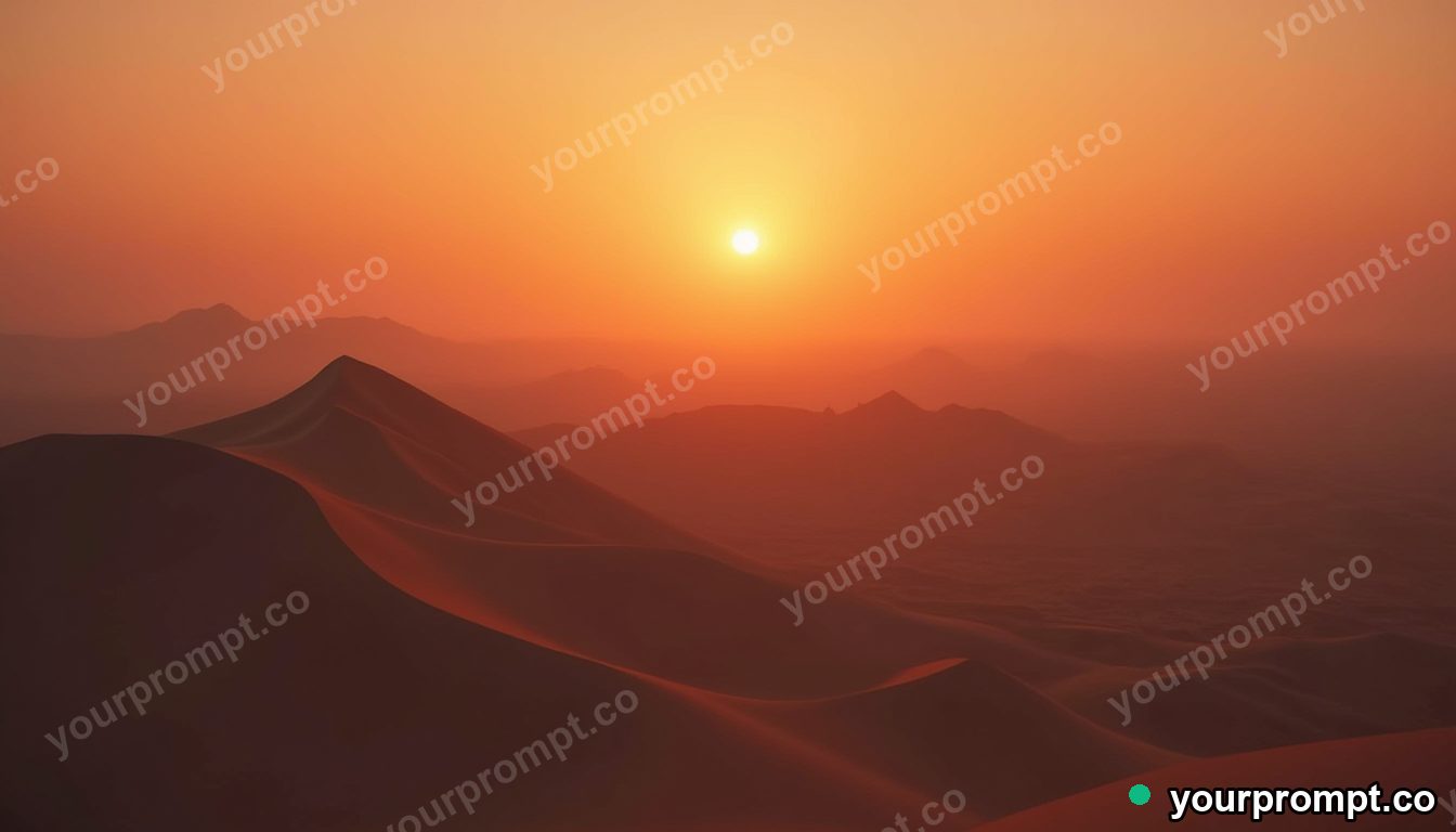 A desert of towering sand dunes at sunset