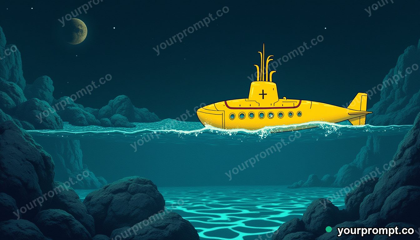 A yellow submarine exploring a glowing trench