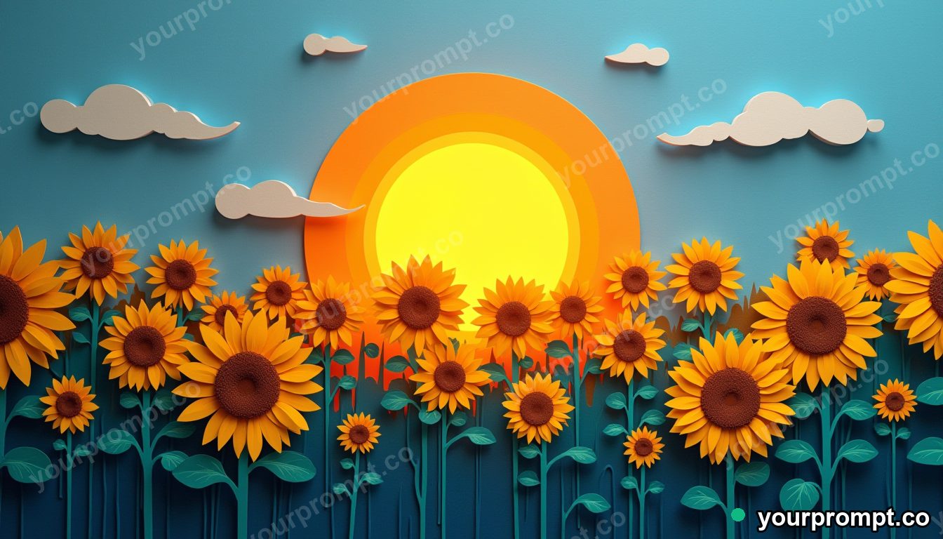 A field of giant sunflowers facing the sun
