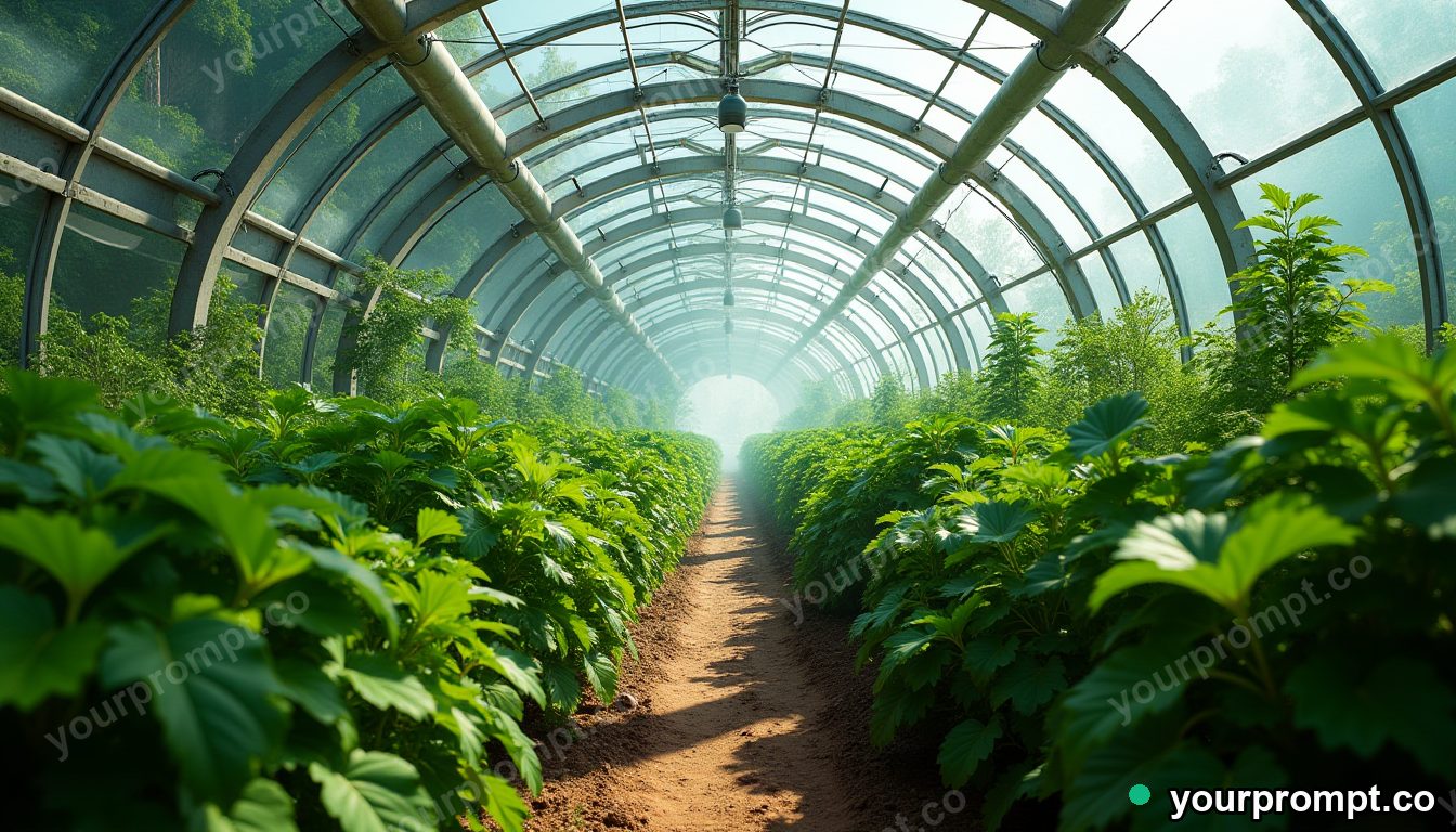 A domed Mars greenhouse full of green crops