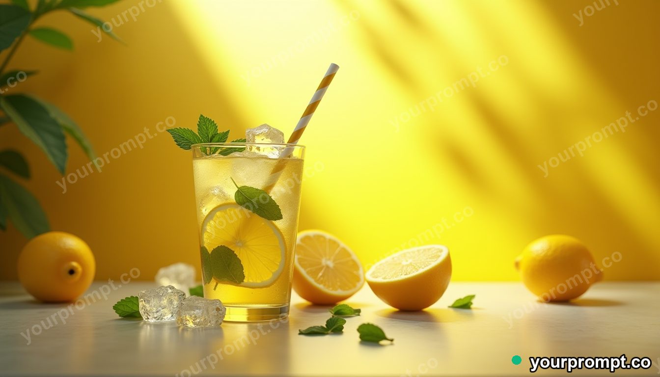 Fresh lemonade with mint and ice in sunlight