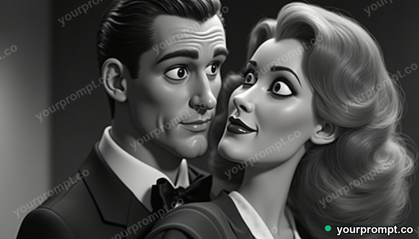 A glamorous 1950s film star in black-and-white, fictional