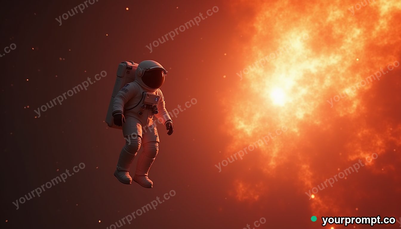 An astronaut floating beside a glowing nebula