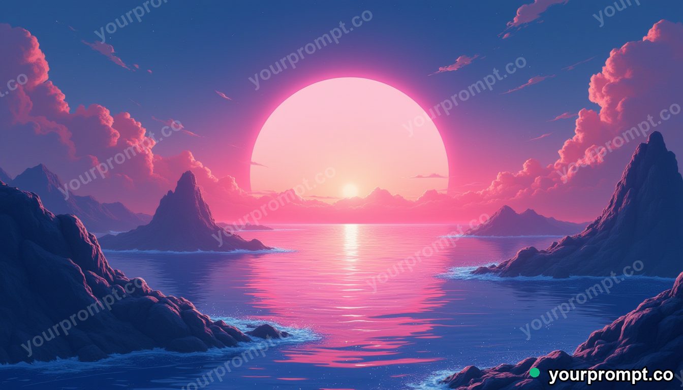 Twin suns setting over an alien ocean world