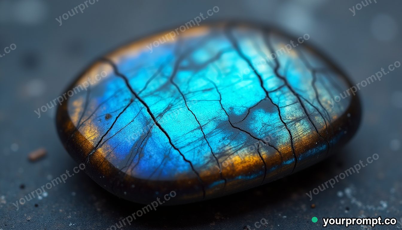 A polished labradorite flashing blue and gold