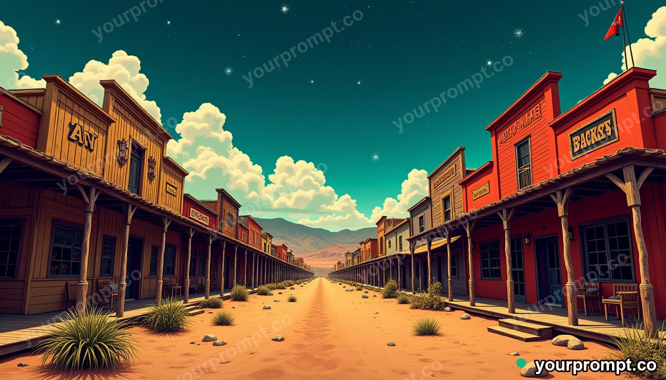 A Wild West frontier town at high noon
