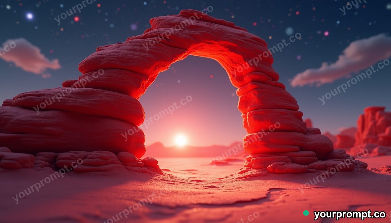 A red-rock desert arch under a starry sky