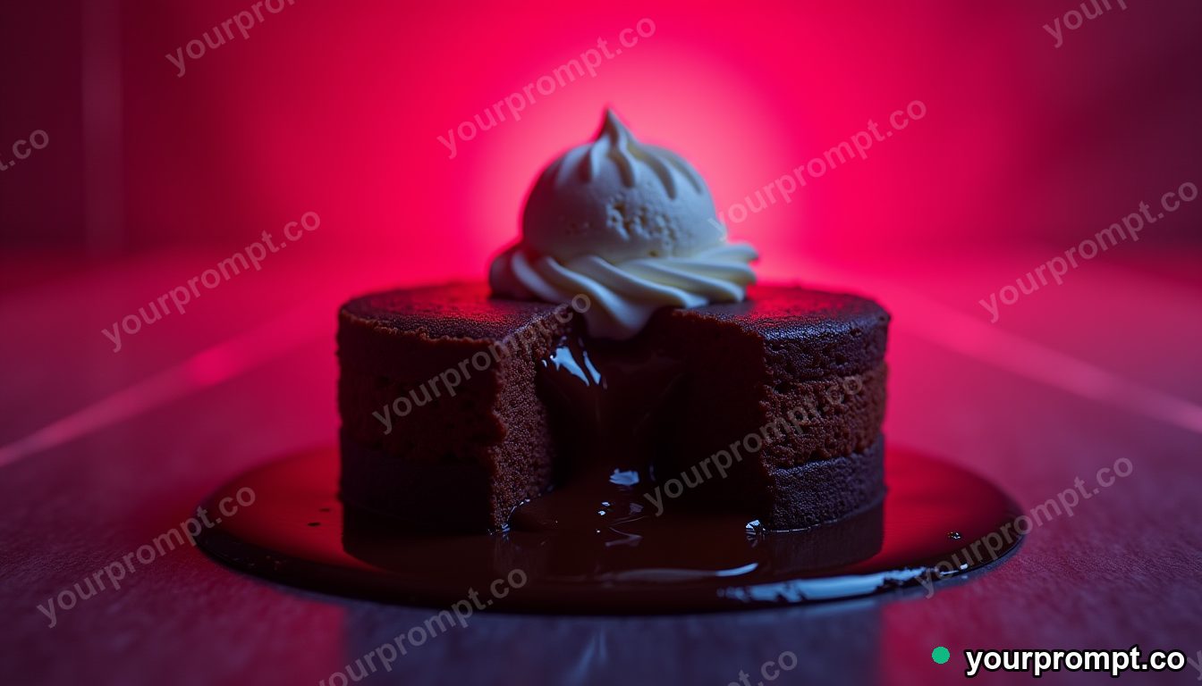 A molten chocolate lava cake with a vanilla scoop
