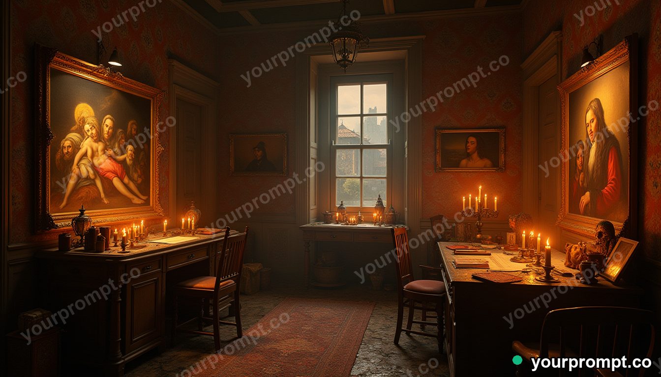 A Renaissance painter's cluttered candlelit studio