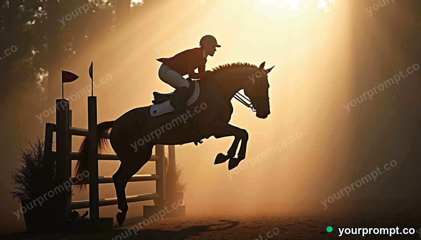 A horse and rider clearing a high jump