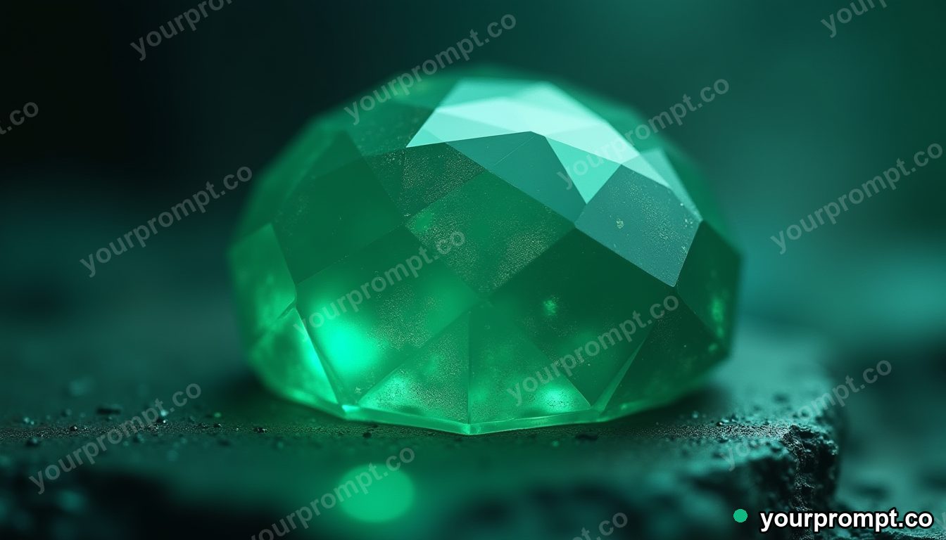 A faceted emerald catching light, macro
