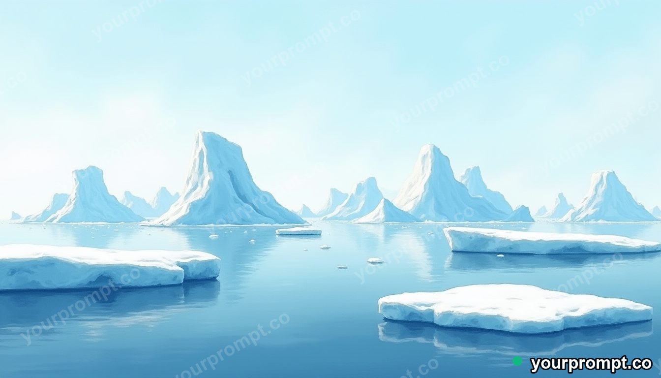 A field of icebergs in a calm arctic sea