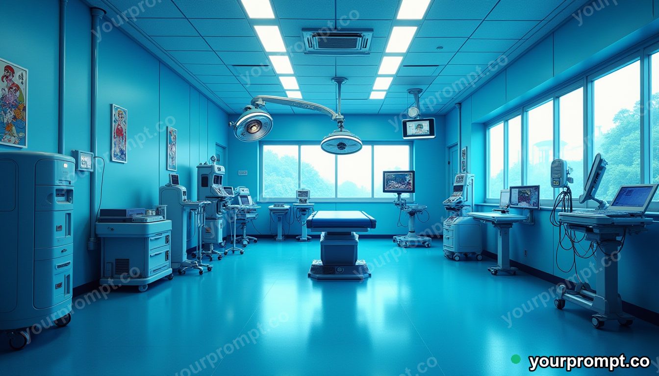 A robotic surgery suite bathed in soft light