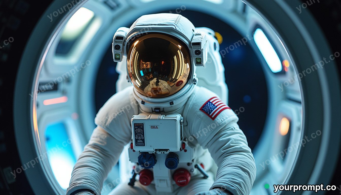 An astronaut adjusting equipment inside a space capsule