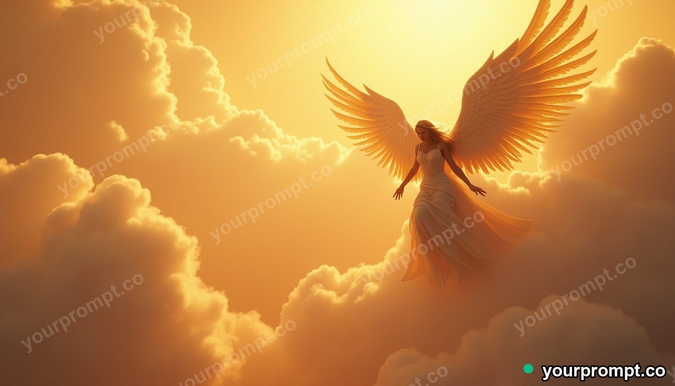 A Valkyrie descending through golden clouds