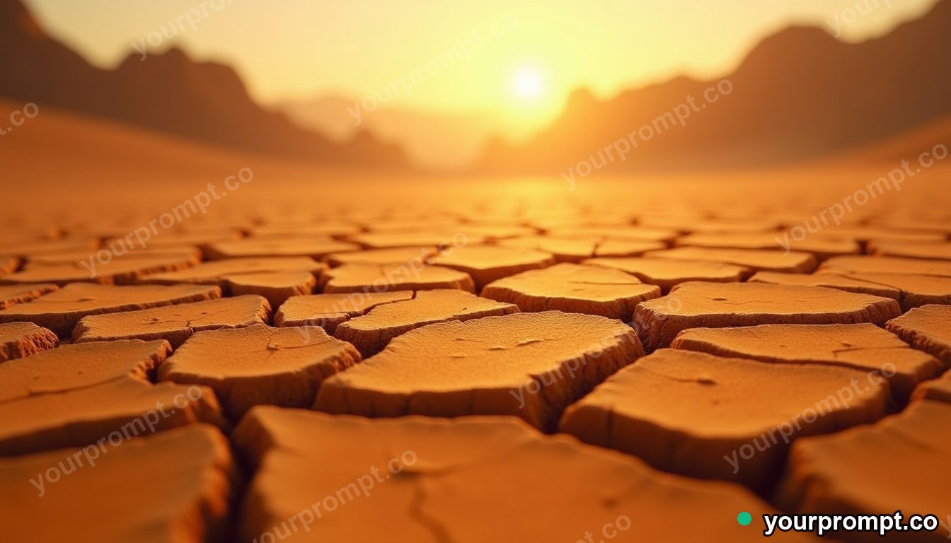 Cracked dry earth in a sunbaked desert, macro